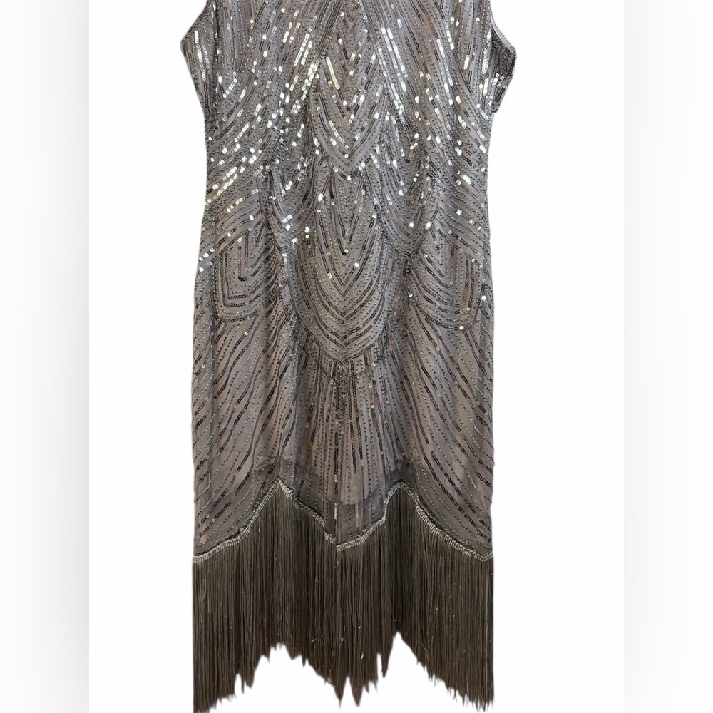 Sleeveless Silver Sequin Fringe Mini Flapper Dress Size 4XL NWOT #300 - Picture 12 of 14